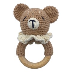 Angels Baby Gehakelte Babyrassel aus Baumwolle mit Beissring aus Holz in niedlichem Tiermotiv Вязаная крючком детская погремушка из хлопка с деревянным колечком для прорезывания зубов в милом зверином мотиве.