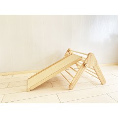 Woodwork for Kids Klappbares Massivholz Kletterdreieck mit Rutsch- und Kletterbrett nach Pikler Art Складной треугольник для скалолазания из цельного дерева с выдвижной и лазающей доской в ??стиле Пиклера.
