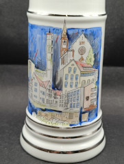 Кружка немецкая пивная винтажная Lubero / R.Nock "Почетный дар муниципалитета Офтерсхайм" с изображением города, 0.5 л, 18 см, фарфор, Германия, 1970-80гг.