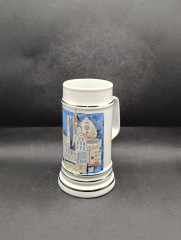 Кружка немецкая пивная винтажная Lubero / R.Nock "Почетный дар муниципалитета Офтерсхайм" с изображением города, 0.5 л, 18 см, фарфор, Германия, 1970-80гг.