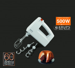 Krups Krups Handmixer 3 MIX 7000 F60814, 500 W, Turbo- Auswurftaste, Schneebesen  Knethaken aus Edelstahl  Ручной миксер Krups 3 MIX 7000 F60814, 500 Вт, кнопка турбовыталкивания, венчик, крюк для теста из нержавеющей стали