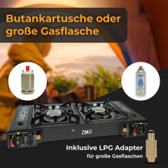 ZMC ZMC Gaskocher Doppel Kartuschenkocher Gaskocher 2 Flammig + 24x Gaskartuschen 227g, (mit automatische Piezo-Zundung Warmeleistung: 2,3KW), Outdoor Gas Campingkocher 2Fach Gasherd Ofen Butan Kochfeld Gas Kocher  Газовая плита ZMC с двойным картриджем, 