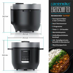 Arendo Arendo Reiskocher, 350 W, Digitaler Dampfgarer, Kochprogramme, Timer, Warmhaltefunktion, Display  Рисоварка Arendo, 350 Вт, цифровая пароварка, программы приготовления, таймер, функция поддержания тепла, дисплей