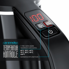 Arendo Arendo Wasserkocher, 1,5 l, 2200 W, Edelstahl, Temperaturwahl 40° C 100° C, Display, Warmhaltefunktion  Чайник Arendo, 1,5 л, 2200 Вт, нержавеющая сталь, выбор температуры 40°С 100°С, дисплей, функция поддержания тепла
