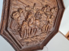 German Wood Винтажное деревянное панно &quot;Сенокос&quot;, ручная работа, 23см, Германия 1950-60гг.