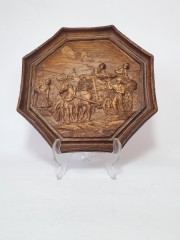German Wood Винтажное деревянное панно &quot;Сенокос&quot;, ручная работа, 23см, Германия 1950-60гг.