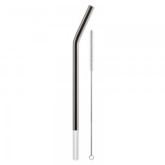 Eisch Eisch Gentleman Trinkhalm geknickt Glas Platin mit Reinigungsburste - im Geschenkkarton l: 22,5 cm / d: 9 mm Eisch Gentleman соломинка для питья из гнутого стекла, платина, со щеточкой для чистки - в подарочной упаковке, длина: 22,5 см / глубина: 9