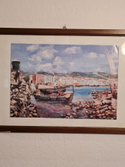 Картина винтажная &quot;Лодки у причала&quot; в раме, масло, 50,5 x 37 см, Германия, 1960-70гг.