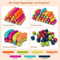 COSTWAY Puzzlespielzeug 88 Stk. Magnetkugeln  Stabe Игрушка-пазл 88 шт.