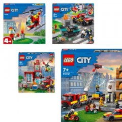 LEGO City Fire 4er Set: 60318 Feuerwehrhubschrauber + 60319 Loscheinsatz und Verfolgungsjagd + 60320 Feuerwache + 60321 Feuerwehreinsatz mit Loschtruppe Набор из 4 предметов: 60318 Пожарный вертолет + 60319 Пожарная операция и погоня + 60320 Пожарная стан