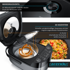 Arendo Arendo Reiskocher, 800 W, Multikocher, Dampfgarer, 3D Heizsystem, 8 Programme, Warmhaltefunktion  Рисоварка Arendo, 800 Вт, мультиварка, пароварка, система подогрева 3D, 8 программ, функция поддржания тепла