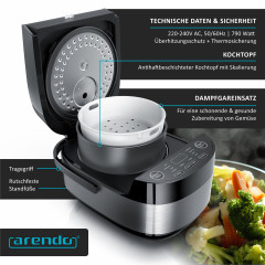 Arendo Arendo Reiskocher, 800 W, Multikocher, Dampfgarer, 3D Heizsystem, 8 Programme, Warmhaltefunktion  Рисоварка Arendo, 800 Вт, мультиварка, пароварка, система подогрева 3D, 8 программ, функция поддржания тепла