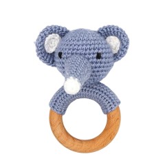 Angels Baby Gehakelte Babyrassel aus Baumwolle mit Beissring aus Holz in niedlichem Tiermotiv Вязаная крючком детская погремушка из хлопка с деревянным колечком для прорезывания зубов в милом зверином мотиве.