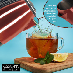 KESSMANN MICHELINO KESSMANN MICHELINO Wasserkocher Edelstahl 1,8 L Abschaltautomatik elektrischer Kettle 2 Teeglaser rot, 1.8 l, 1800,00 W, Wasseraufbereiter Schnelles aufheizen Wasser heizen kochen Aufwarmen Чайник KESSMANN MICHELINO нержавеющая сталь 1