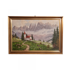 Картина винтажная &quot;Горный пейзаж с домиком&quot;, 66 x 46,5 см, Германия, 1960-70гг.