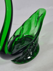 Конфетница винтажная Murano &quot;Лебедь&quot;, среднего размера, зеленое стекло, 20 см, Италия, 1960-70гг.