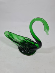 Конфетница винтажная Murano &quot;Лебедь&quot;, среднего размера, зеленое стекло, 20 см, Италия, 1960-70гг.