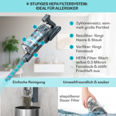 Klarstein Klarstein Akku-Hand-und Stielstaubsauger LARMA, 300 W, beutellos, EPA E12-Filter: beseitigt bis zu 99,5 % an Pollen und Feinstaub  Беспроводной ручной и стержневой пылесос Klarstein LARMA, 300 Вт, без мешка, фильтр EPA E12: удаляет до 99,5% пыль