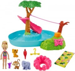 Mattel Barbie und Chelsea Dschungelabenteuer Dschungelparty-Spielset Игровой набор Barbie and Chelsea Jungle Adventures для вечеринки в джунглях