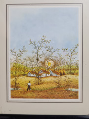 Картина винтажная Chispasa &quot;Фермер в полях&quot;, в раме, 15 х 12 см, Германия, 1980-90гг.