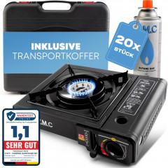 ZMC ZMC Gaskocher Gaskocher 1-flammig + Aufbewahrungskoffer + 20x Gaskartuschen 227g, (Butangas Campingkocher fur Innenraum/Outdoor, Campinggaskocher 2,2 kW mit Piezozundung), Kochfeld Herd Gaskocher mit Kartusche, Gaskochfeld fur Camping  Газовая плита Z