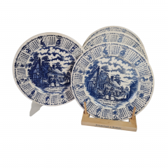 Тарелки винтажные English Ironstone, бело-голубая керамика, 4 шт x 24,5 x 2 см, Англия, 1986г.