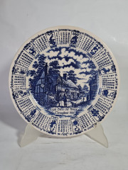 Тарелки винтажные English Ironstone, бело-голубая керамика, 4 шт x 24,5 x 2 см, Англия, 1986г.