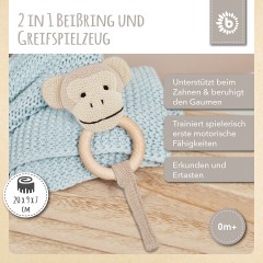 bieco Greifling Holz Natur und Baumwolle Baby Beissring 10 cm Greifring 0 M Babyrassel Greiflinge Кольцо для прорезывания зубов из натурального дерева и хлопка Кольцо для прорезывания зубов для младенцев 10 см Кольцо-ручка 0 M Детская погремушка Кольца дл