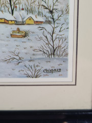 Картина винтажная Chispasa &quot;Зимний городок&quot;, в раме, 15 х 12 см, Германия, 1980-90гг.