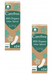 Carefree  Slipeinlagen Organic Cotton Long 24 St, Карефри Ежедневные прокладки из органического хлопка Long 24шт, 2 упаковки (48 штук)