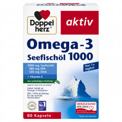 Doppelherz Omega-3 Seefischoel 1000, 80 Kapseln, 107,8 g, Омега-3 из рыбьего жира 1000 мг с EPA 180 мг, DHA 120 мг и витамином E для нормальной работы сердца, 80 капсул, 107,8 г
