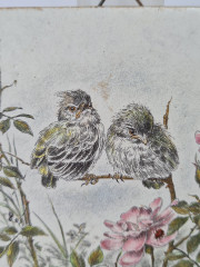 Панно винтажное Wlo &quot;Птицы с розами / Х. Арнот&quot;, керамика, 10 x 10 см, Германия, 1960-70гг.