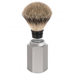 Muhle HEXAGON 3-tlg. Rasierset, Silberspitz Dachszupf, Aluminium silber  ШЕСТИГРАННИК 3 шт. Набор для бритья, барсучок с серебристым наконечником, алюминий серебристый