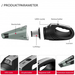 AUDEW AUDEW Akku-Handstaubsauger, 120W Kabellos Handstaubsauger 6000PA Autostaubsauger mit 1x Filter  Беспроводной ручной пылесос AUDEW, беспроводной ручной пылесос мощностью 120 Вт, автомобильный пылесос 6000PA с 1 фильтром