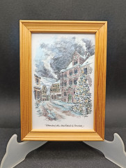 Картина винтажная &quot;Зимний вечер у старой Ратуши в Гернсбахе&quot;, в раме, 17 х 12 см, Германия, 1980-90гг.