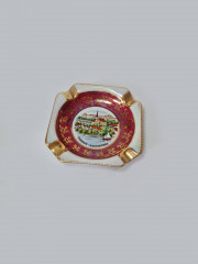 Пепельница винтажная миниатюрная Gerold Porzellan Bavaria, в бордовых тонах, квадратная, фарфор с позолотой, 8,5 см, Германия, 1960-70гг.