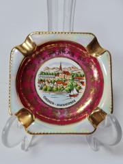 Пепельница винтажная миниатюрная Gerold Porzellan Bavaria, в бордовых тонах, квадратная, фарфор с позолотой, 8,5 см, Германия, 1960-70гг.