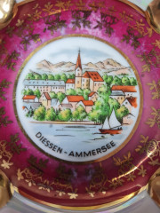 Пепельница винтажная миниатюрная Gerold Porzellan Bavaria, в бордовых тонах, квадратная, фарфор с позолотой, 8,5 см, Германия, 1960-70гг.