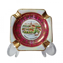Пепельница винтажная миниатюрная Gerold Porzellan Bavaria, в бордовых тонах, квадратная, фарфор с позолотой, 8,5 см, Германия, 1960-70гг.