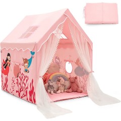 COSTWAY® Spielzelt Spielhaus mit Vorhang  Matte fur 2-4 Kinder Игровая палатка с ковриком для штор для 2-4 детей.