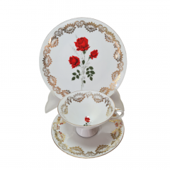 Bareuther Waldsassen Bavaria Чайное трио с позолоченным узором &quot;Красная роза&quot;, Германия, 1960-70гг.