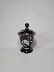 KERAMOS Сахарница &quot;Цветы на синем фоне&quot; с позолотой, 18.5смx12.5см, Италия, 1950-60гг.