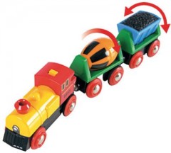 BRIO Zug mit Lok und Anhangern (Batteriebetrieb) Поезд с локомотивом и прицепами (на аккумуляторе)