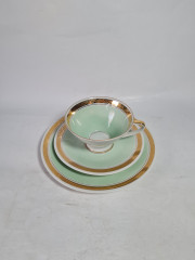 Чайное трио винтажное, зелено-золотистые тона, фарфор, ГДР, 1970-80гг.