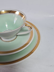 Чайное трио винтажное, зелено-золотистые тона, фарфор, ГДР, 1970-80гг.