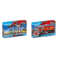 PLAYMOBIL 2er Set: 70770 Portalkran mit Containern + 70771 LKW mit Anhanger Набор из 2 предметов: 70770 Козловой кран с контейнерами + 70771 Грузовик с прицепом