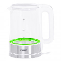 Mesko Mesko Wasserkocher MS 1301W 1,7 Liter, Glaskessel mit LED-Beleuchtung Edelstahl/Weiss  Чайник Mesko MS 1301W 1,7 л, стеклянный чайник со светодиодной подсветкой нержавеющая сталь/белый