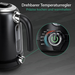 Impolio Impolio Wasserkocher Retro, 2200,00 W, Edelstahl, Temperatureinstellung, TUV Rheinland GS Zertifiziert  Ретро-чайник Impolio, 2200,00 Вт, нержавеющая сталь, регулировка температуры, сертификат TUV Rheinland GS.