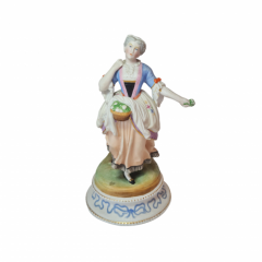 Набор статуэток винтажных "Дама в разноцветном платье" и "Мужчина в ярком сюртуке", фарфор, 2 шт., 22 x 11 см, Германия, 1960-70гг.