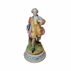 Набор статуэток винтажных "Дама в разноцветном платье" и "Мужчина в ярком сюртуке", фарфор, 2 шт., 22 x 11 см, Германия, 1960-70гг.